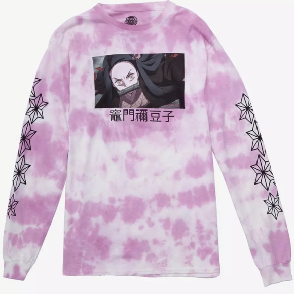 Hot Topic Tops - Demon Slayer: Kimetsu No Yaiba Nezuko Kamado Tie-Dye Girls Long-Sleeve T-Shirt